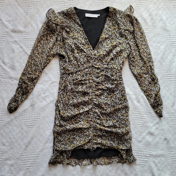 ASTR Kimbra Floral  V-Neck 3/4 Sleeve Mini Ruching Dress - Picture 2 of 13